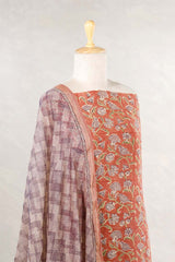 Rust Brown Mulmul Cotton Salwar Suit with Floral Prints
