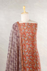 Rust Brown Mulmul Cotton Salwar Suit with Floral Prints