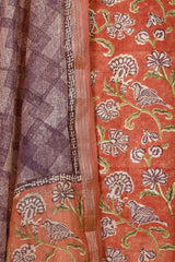 Rust Brown Mulmul Cotton Salwar Suit with Floral Prints