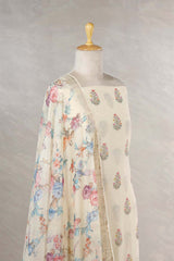 Cream Mulmul Cotton Salwar Suit with Floral Prints