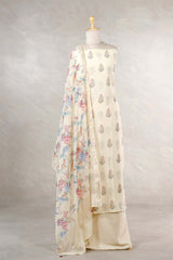 Cream Mulmul Cotton Salwar Suit with Floral Prints