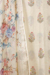 Cream Mulmul Cotton Salwar Suit with Floral Prints