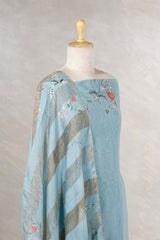 Sky Blue Mulmul Cotton Salwar Suit with Bird Motif