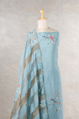 Sky Blue Mulmul Cotton Salwar Suit with Bird Motif