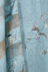 Sky Blue Mulmul Cotton Salwar Suit with Bird Motif