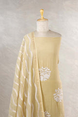 Light Yellow Mulmul Cotton Salwar Suit with Bird Appliqué Work