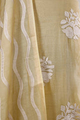 Light Yellow Mulmul Cotton Salwar Suit with Bird Appliqué Work