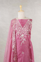 Pink Dupion Silk Salwar Suit with Organza Dupatta