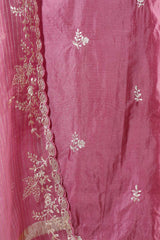 Pink Dupion Silk Salwar Suit with Organza Dupatta