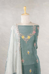 Teal Blue Tissue Silk Salwar Suit with Floral Motifs