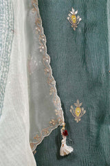 Teal Blue Tissue Silk Salwar Suit with Floral Motifs