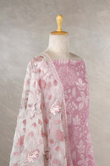 Baby Pink Mulmul Cotton Salwar Suit with Floral Organza Dupatta