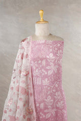 Baby Pink Mulmul Cotton Salwar Suit with Floral Organza Dupatta