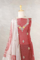 Rust Red Tissue Silk Salwar Suit with Floral Motifs