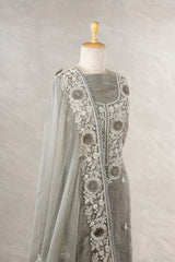 Grey Tissue Silk Salwar Suit with Floral Embellishments