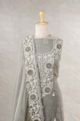 Grey Tissue Silk Salwar Suit with Floral Embellishments