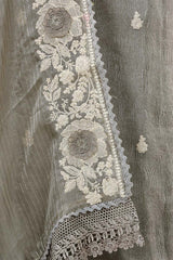Grey Tissue Silk Salwar Suit with Floral Embellishments