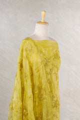 Yellow Organza Silk Salwar Suit with 3D Floral Embroidery
