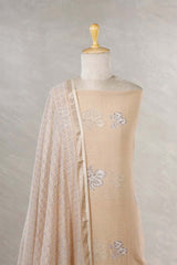 Beige Mulmul Cotton Salwar Suit Set with Block Prints