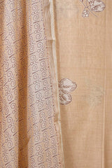Beige Mulmul Cotton Salwar Suit Set with Block Prints