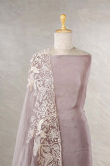 Mauve Organza Silk Salwar Suit with Floral Birds Embroidery