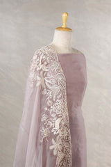 Mauve Organza Silk Salwar Suit with Floral Birds Embroidery