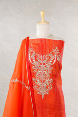 Orange Katan Silk Salwar Suit with Zardozi Work