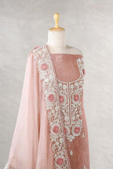 Peach Tissue Silk Salwar Suit with Floral Embellishments