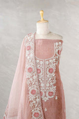 Peach Tissue Silk Salwar Suit with Floral Embellishments