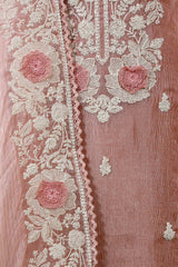Peach Tissue Silk Salwar Suit with Floral Embellishments