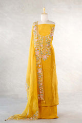 Yellow Organza Silk Salwar Suit with Designer Neckline