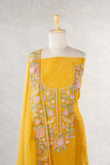Yellow Organza Silk Salwar Suit with Designer Neckline