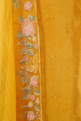 Yellow Organza Silk Salwar Suit with Designer Neckline
