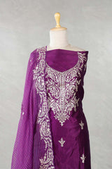 Purple Dupion Silk Salwar Suit with Designer Neckline Embellishments