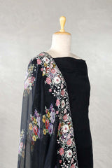 Black Organza Silk Salwar Suit with Floral Print Dupatta