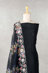 Black Organza Silk Salwar Suit with Floral Print Dupatta