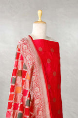 Magenta Pink Banarasi Katan Silk Salwar Suit with Gold Zari Mayur Motifs