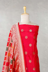 Magenta Pink Banarasi Katan Silk Salwar Suit with Gold Zari Mayur Motifs