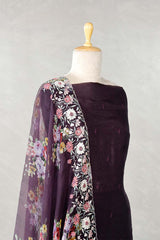 Wine Organza Silk Salwar Suit with Floral Print Dupatta