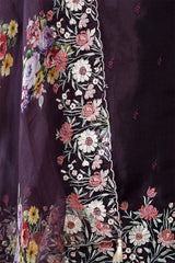 Wine Organza Silk Salwar Suit with Floral Print Dupatta