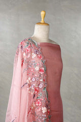 Pink Tissue Silk Salwar Suit Set with Scalloped Floral Dupatta
