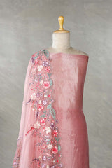 Pink Tissue Silk Salwar Suit Set with Scalloped Floral Dupatta