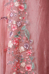 Pink Tissue Silk Salwar Suit Set with Scalloped Floral Dupatta