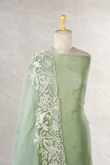 Sage Green Organza Silk Salwar Suit with Floral Birds Embroidery