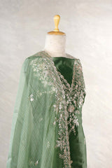 Sage Green Dupion Silk Salwar Suit with Organza Dupatta