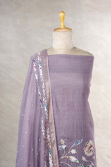 Lilac Mulmul Cotton Salwar Suit with Floral Appliqué Work