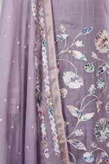 Lilac Mulmul Cotton Salwar Suit with Floral Appliqué Work