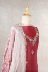 Pink Tissue Silk Salwar Suit with Floral Motifs