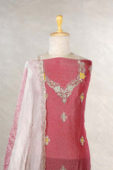 Pink Tissue Silk Salwar Suit with Floral Motifs