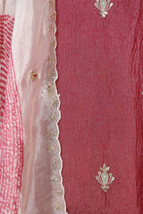 Pink Tissue Silk Salwar Suit with Floral Motifs